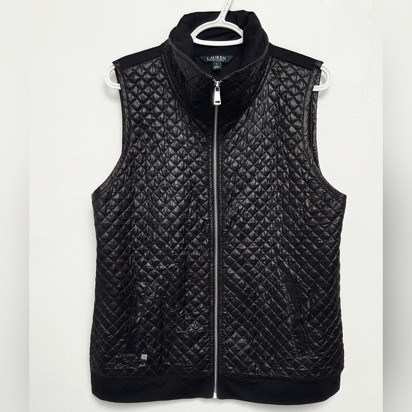 Lauren Ralph Lauren Jackets & Blazers - Ralph Lauren Womens Sz M Black Quilted Vest Full Zip Pocket